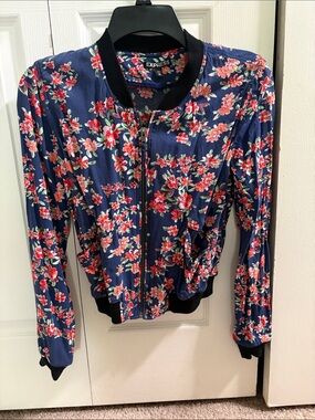 Express Navy Bomber Jacket with Pink Floral Print